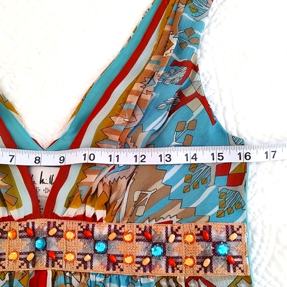 Nicole Miller Womens 100% Silk V-Neck Sleeveless Beaded Embroidered Waist/Size 4 - Picture 9 of 11